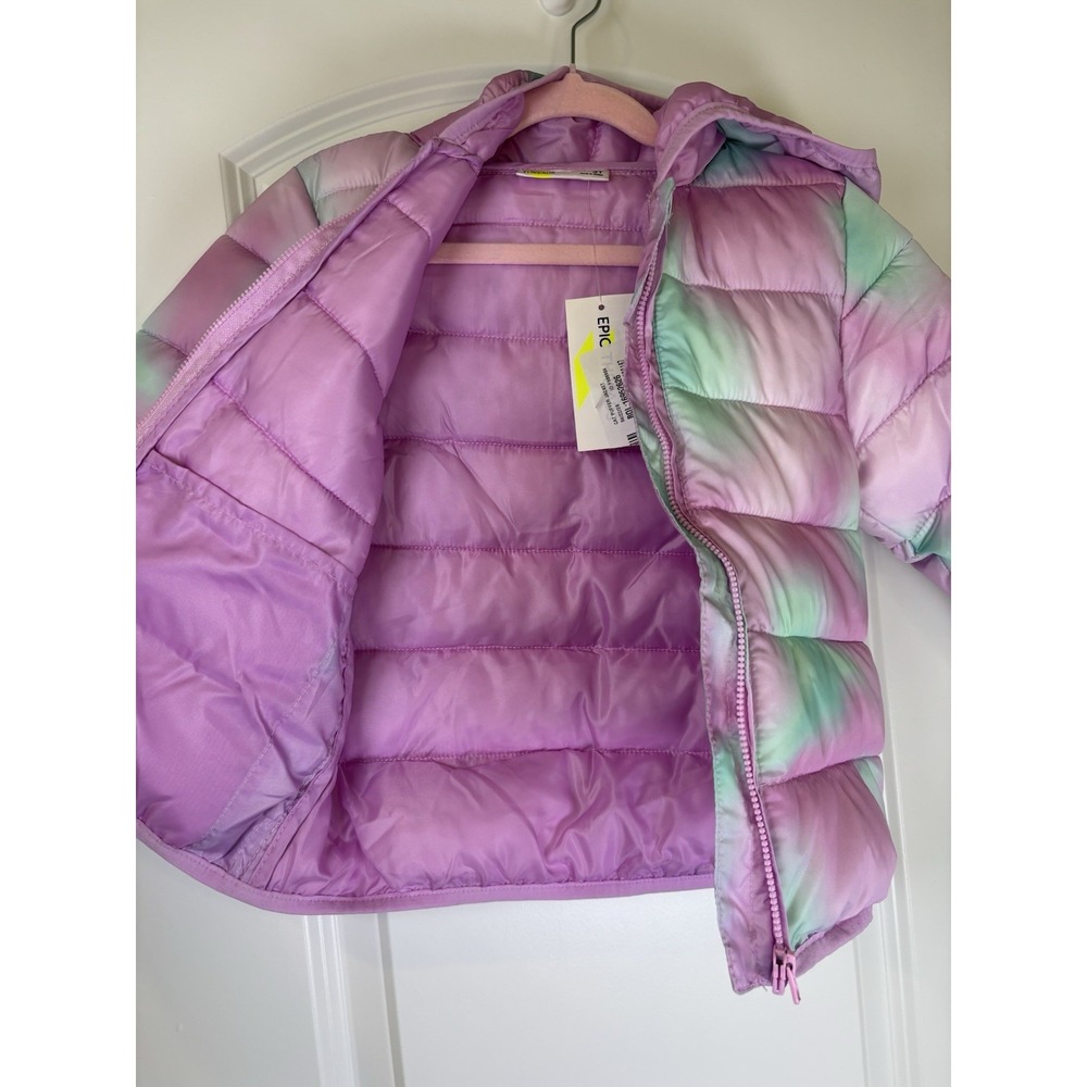 Epic Threads Girls 3T Pink Green Tie Dye Puffer Jacket Hooded Coat NWT - Picture 4 of 4